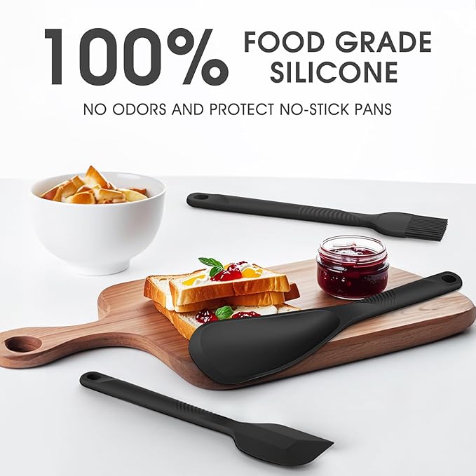 Silicone Cooking Utensils Set - 600°F Heat Resistant, Nonstick Kitchen Utensil Set with Spatulas, Spoons, Whisk, Tongs, BPA Free, Dishwasher Safe, Black-Ruum Studio Home
