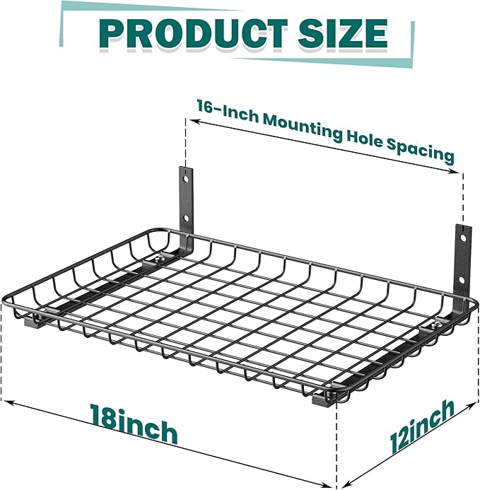 EVERHANGER Garage Wall Shelves 12x18 Inch, Wall Mounted Storage Shelf, Metal Shelf Rack, Heavy-Duty Shelf Organizer 2 Pack, Black-Ruum Studio Home