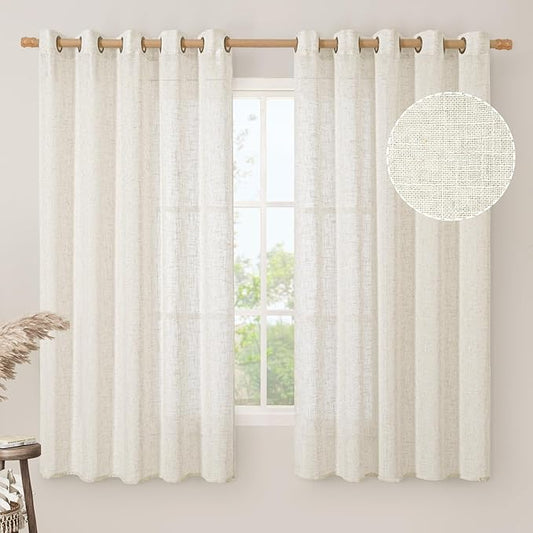 LAMIT Natural Linen Curtains 63 inch Length for Living Room, Boho Semi Sheer Light Filtering Window Textured Neutral Drapes with Bronze Grommet for Bedroom, 2 Panels Set, 60 x 63 Inch-Ruum Studio Home
