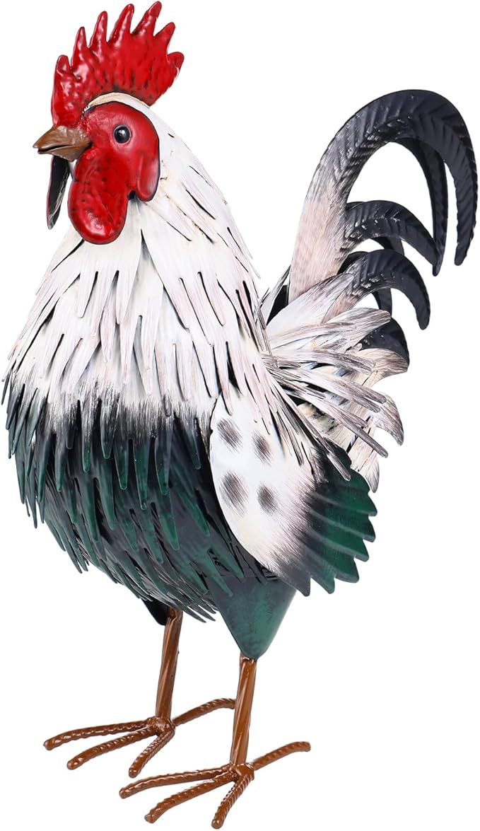 Rooster Garden Statue Sculpture Metal Chicken Yard Decor Outdoor Figurines Patio Backyard Decoration-Ruum Studio Home