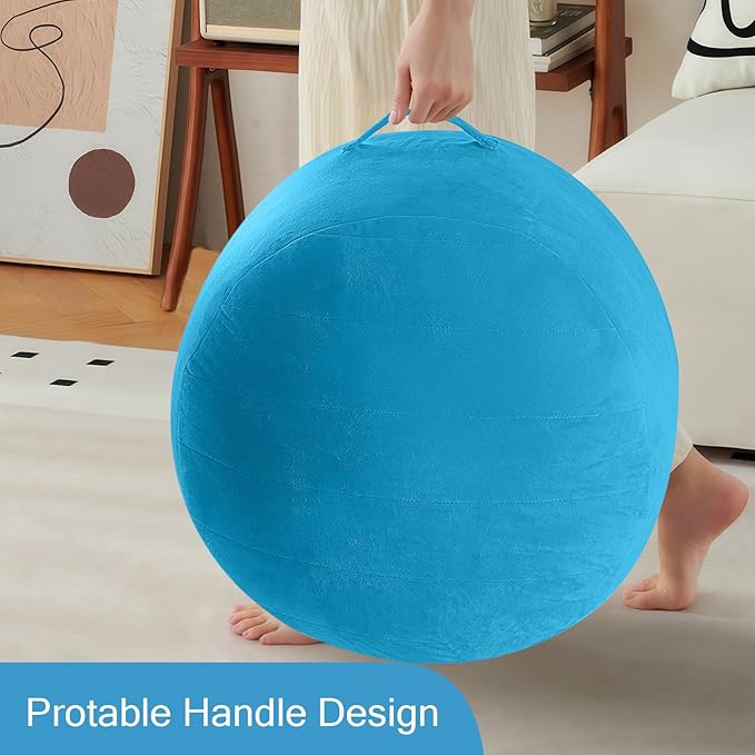 MeMoreCool Round Stuffed Pouf Ottoman Foot Rest, Floor Pouf Foot Stool with Soft Foam Chunk Filling, Small Round Ottoman Footstool Circle Footrest for Living Room, Blue-Ruum Studio Home