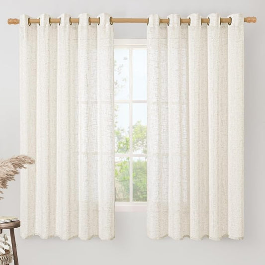 LAMIT Linen Curtains 63 Inch Length for Living Room, Linen Light Filtering Boho Semi Sheer Window Textured Burlap Drapes with Bronze Grommet for Bedroom, 2 Panels Set, 60 x 63 Inch, Cream-Ruum Studio Home