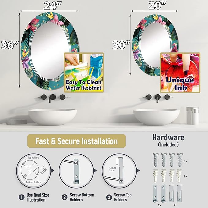 Symmetric Cubes in Deep Cobalt Blue - Geometric Maze - 20x30 Inches - Oval Decorative Wall Mirror for Bathroom, Bedroom, Entryway, Living Room, Vanity Room and Modern Décor-Ruum Studio Home