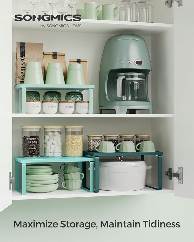 SONGMICS Cabinet Organizer Shelf, Set of 3 Kitchen Counter Shelves, Kitchen Storage, Spice Rack, Stackable, Expandable, Green UKCS220C01-Ruum Studio Home
