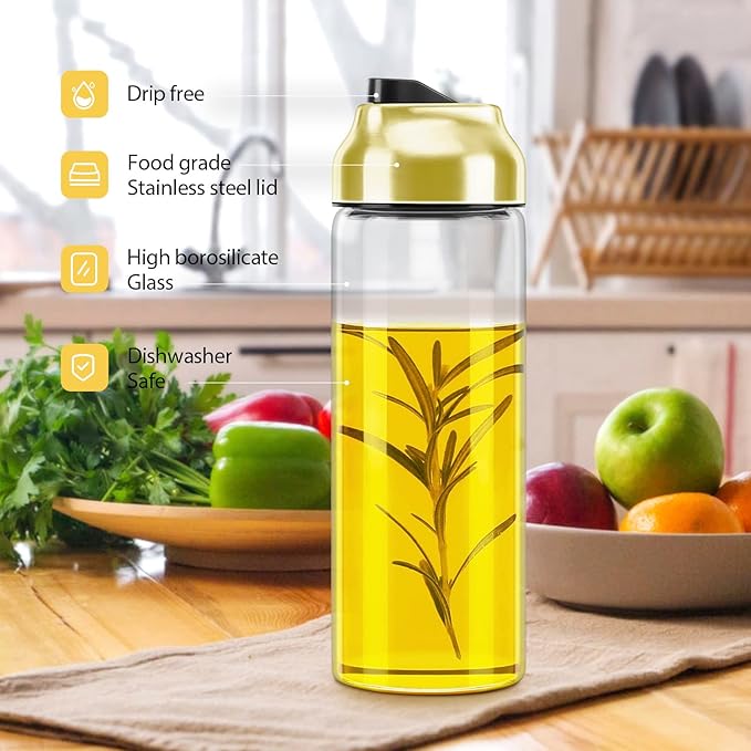 Aelga Gold Oil Dispenser - Gold Kitchen Accessories-Oil Dispenser Bottle for Kitchen with Stainless Steel Spout-Ruum Studio Home