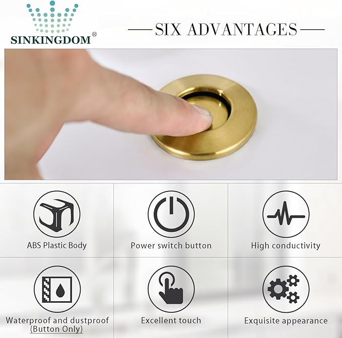 Garbage Disposal SinkTop Air Switch Kit with Long Button,Brass Made Cover,Champagne Bronze-Ruum Studio Home