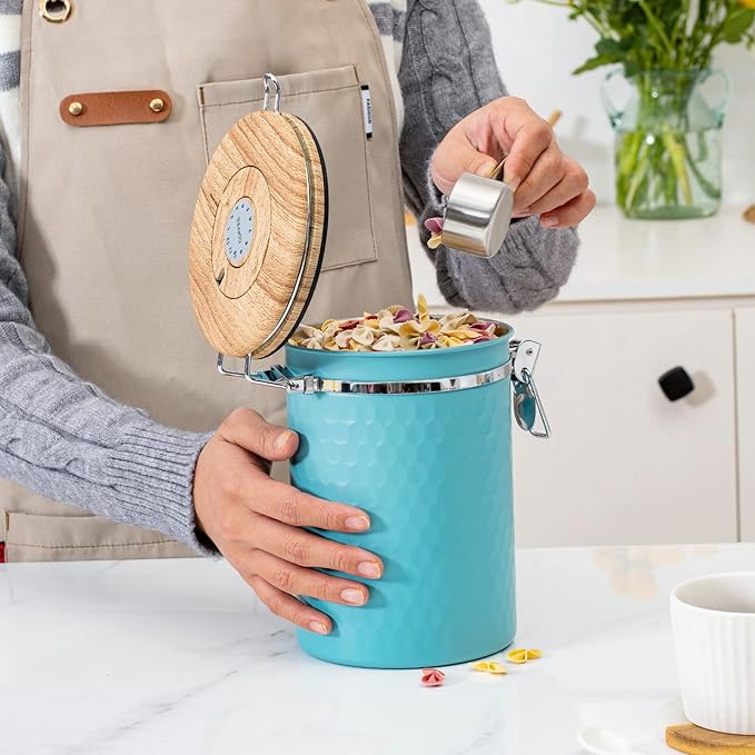 TEDSWAIT Coffee Canisters Airtight Coffee Bean Storage Container Kitchen Stainless Steel Food Storage Container with Scoop Date Tracker & CO2 Valve 61Fl Oz (Lake Blue)-Ruum Studio Home