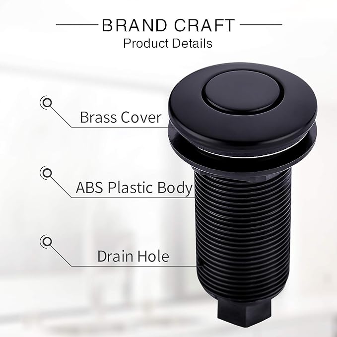 Garbage Disposal SinkTop Air Switch Kit with Long Button,Brass Made Cover,UL,Matte Black-Ruum Studio Home