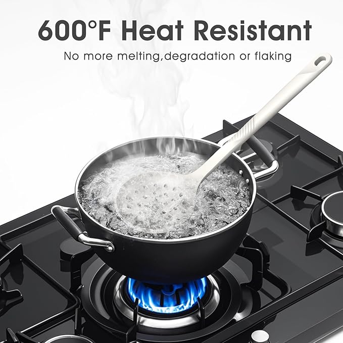 Silicone Cooking Utensils Set - 600°F Heat Resistant, Nonstick Kitchen Utensil Set with Spatulas, Spoons, Whisk, Tongs, BPA Free, Dishwasher Safe, Cream White-Ruum Studio Home