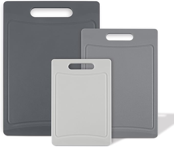 COOK WITH COLOR Non-Slip Cutting Board Set – Kitchen Essentials with Easy Grip Handle for Meat, Veggies, and Fruits, 3 Cutting Boards, Gray-Ruum Studio Home