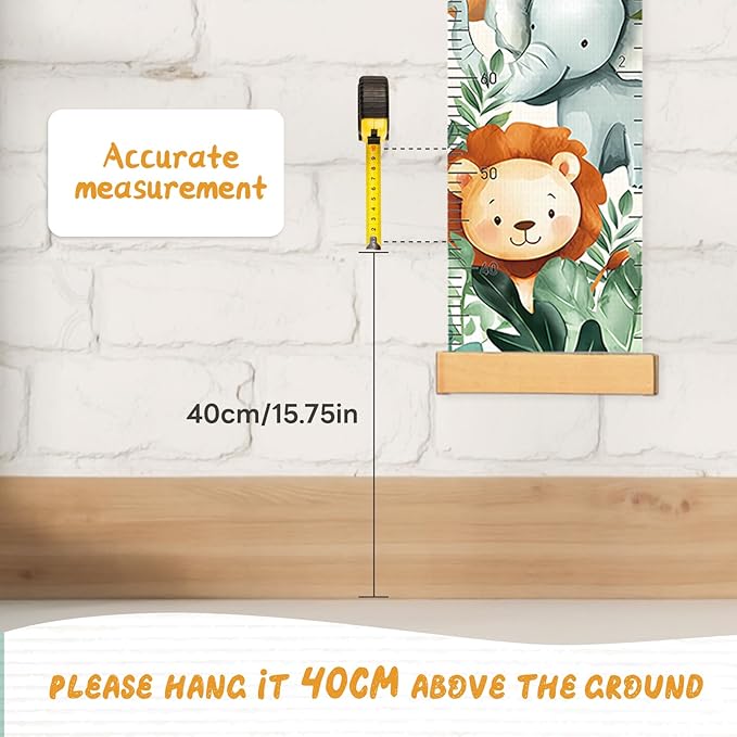 Personalized Name Growth Chart Wall Decor for Kids – Canvas Removable Height Chart Measuring Ruler 59" x 7.9" (Cute Animals)-Ruum Studio Home