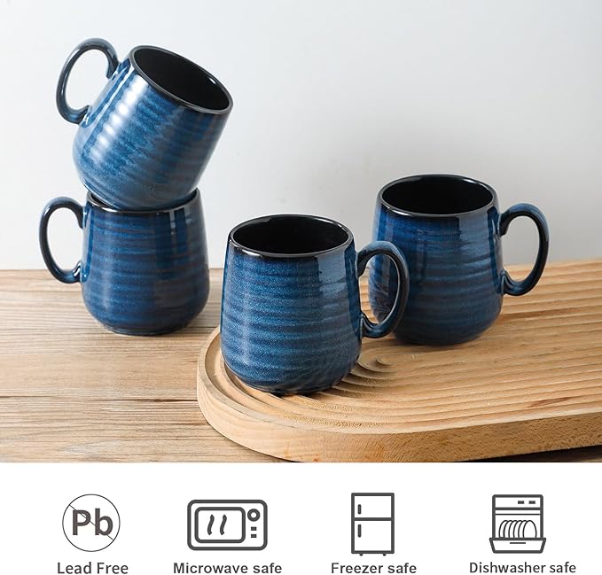 Hasense Small Coffee Mugs 8 oz, Ceramic Cappuccino Cups Set of 4, Espresso Mug with Handle for Latte, Tea, Milk and Mocha, Mini Cups for Gift, Dishwasher & Microwave Safe, Blue-Ruum Studio Home