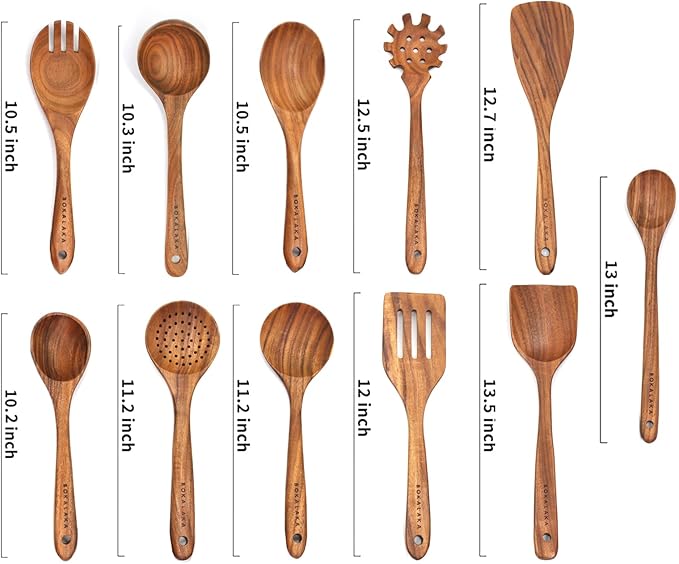 11 Pcs Wooden Kitchen Utensils Set - Wooden Spoons, Spatulas and More for Cooking-Ruum Studio Home