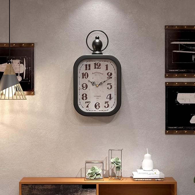 Menterry Small Retro Rectangle Wall Clock, Black Antique Vintage Style Decor Wall Clocks for Farmhouse,Bedroom,Kitchen,Bathroom (11" H x 6.1" W)