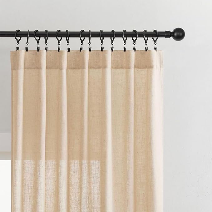 Joydeco Linen Curtains 72 Inch Length 2 Panel Sets,Light Filtering Curtains for Bedroom 52 Inch Wide Living Room Drapes with Back Tabs & Rod Pockets (W52 x L72 Inch, Ecru)-Ruum Studio Home