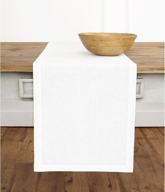 Solino Home Linen White Table Runner 144 Inches Long - 100% Pure Linen Extra Long Table Runner 14 x 144 Inch for Fall, Autumn, Halloween, Thanksgiving - Fete-Ruum Studio Home