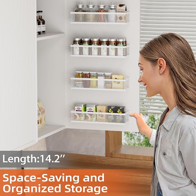 Spice Rack Wall Mount, 4 Pack Wall Spice Rack & Hanging Storage Baskets Organizer Wall Mount, Large Capacity Metal Spice Shelf for Kitchen Cabinet, Pantry Doors, Bathroom, Shower, Home Decor-Ruum Studio Home