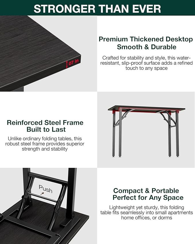 Frylr Small Folding Computer Desk β Portable 55.1 Inch Foldable Laptop Table, Collapsible and Compact for Easy and Fast Setup, Lightweight for Small Spaces, Home Craft and Study Use, Charcoal Wenge