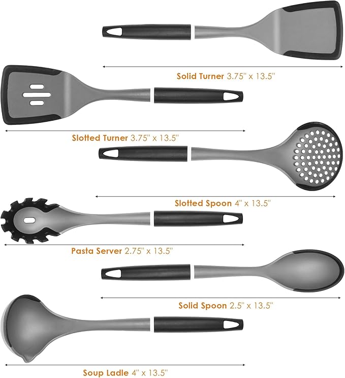 Kitchen Cooking Utensils Set, Non-Stick Spatula Set with Rotating Stand, 6 PCS Silicone Utensils Set for Cooking, 400°F Heat Resistant, Kitchen Gadgets with Nylon Handle & Stable Holder, Dark Grey-Ruum Studio Home