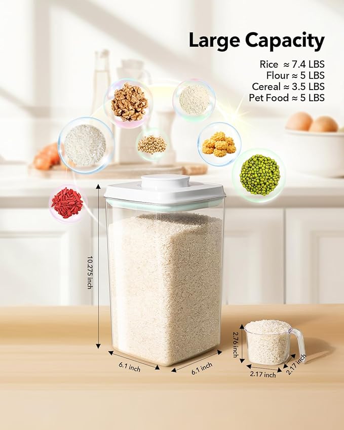 Ankou Airtight Food Storage Container with Pop Lid & 130ml Scoop, 4L/4.2qt *4 BPA-Free Cereal, Rice, Flour, Pasta & Snack Container, Stackable & Durable,Kitchen Pantry Organizer-Ruum Studio Home