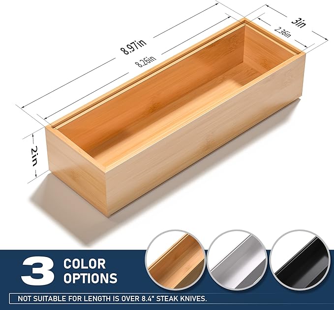 Silverware Tray for Drawer, Stackable Kitchen Bamboo Drawer Organizer 9" x 3" x 2" Set of 2-Ruum Studio Home