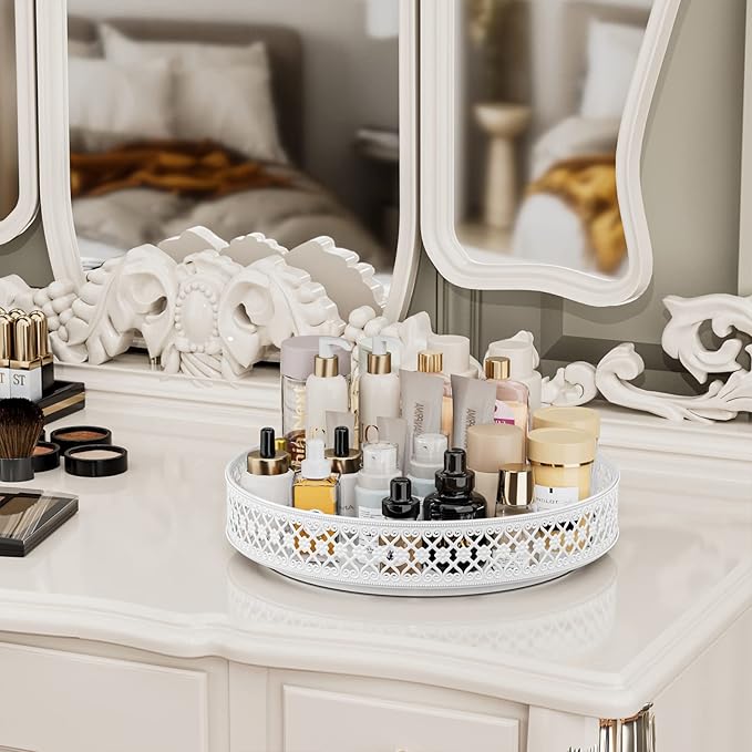 Ovicar Lazy Susan Turntable Organizer - 13 inch Rotating Spice Rack Metal Lazy Susan for Cabinet Pantry Kitchen Countertop Dining Table Cupboard Bathroom Vanity Refrigerator White-Ruum Studio Home