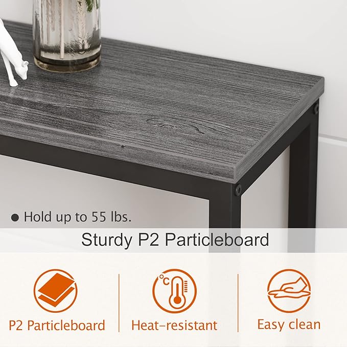 SUPERJARE 70 Inch Console Table with Outlet, Sofa Table with Charging Station, Narrow Entryway Hallway Table, Behind Couch Table, for Living Room, Charcoal Gray-Ruum Studio Home