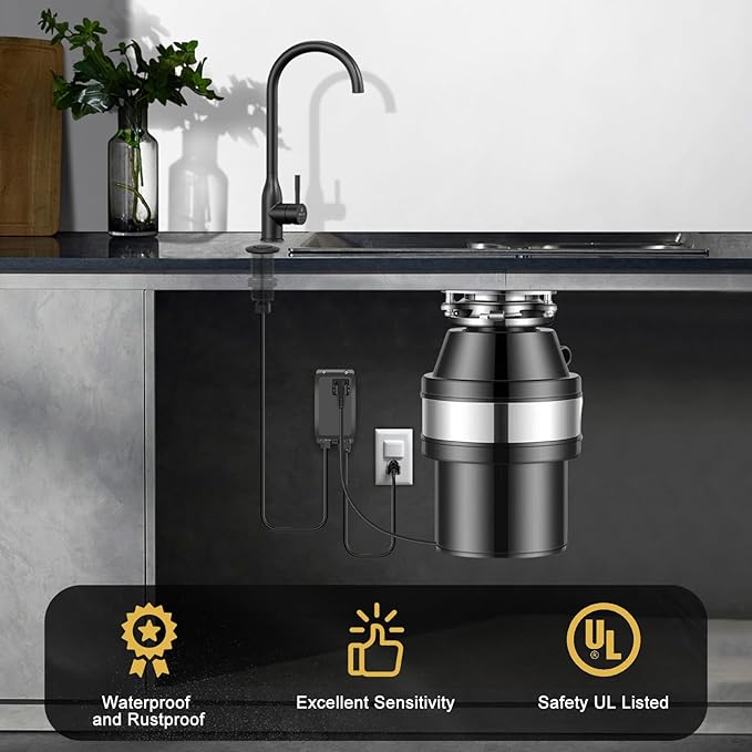 Garbage Disposal Air Switch Kit, Garbage Disposal Button, Sink Top Waste Disposer On/Off Switch, Matte Black (Stainless Steel Cover), UL Listed Air Switch Compatible with All Garbage Disposals-Ruum Studio Home
