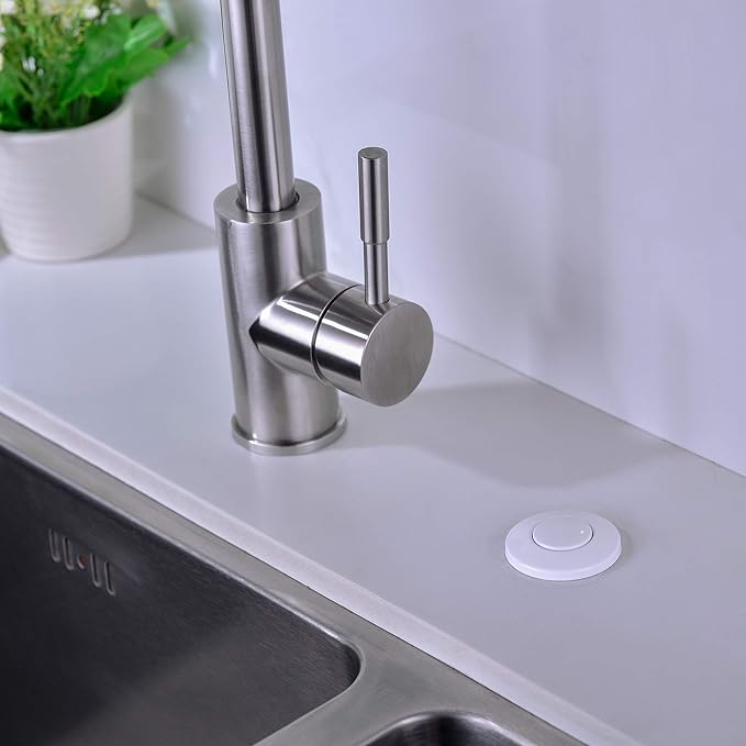 Garbage Disposal SinkTop Air Switch Kit,White with Long Button,Brass Made Cover,White-Ruum Studio Home