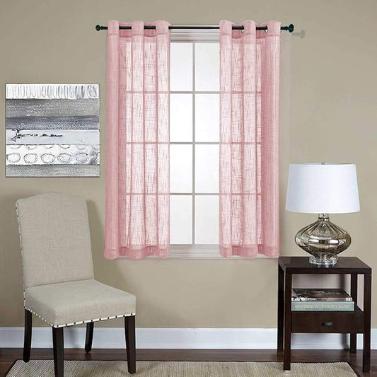 MIUCO Semi Sheer Curtains Poly Linen Textured Solid Grommet Curtains 63 Inches Long for Living Room 2 Panels (2 x 37 Wide x 63" Long) Pink-Ruum Studio Home