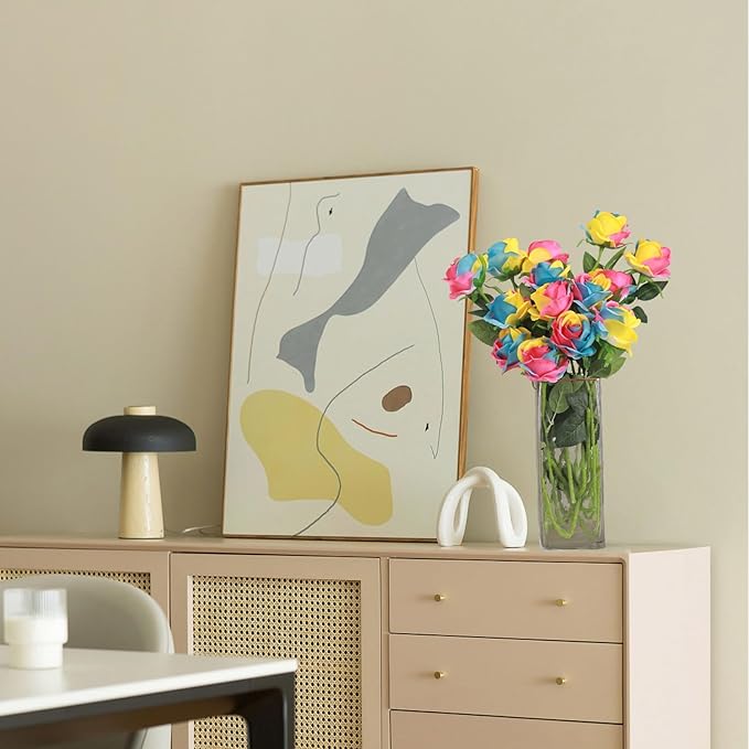 Rainbow Fake Roses Artificial Flowers - 10 Pcs Fake Artificial Roses Silk Flowers with Stems for Home Wedding Hotel Office Centerpiece Decor(Rainbow2)-Ruum Studio Home