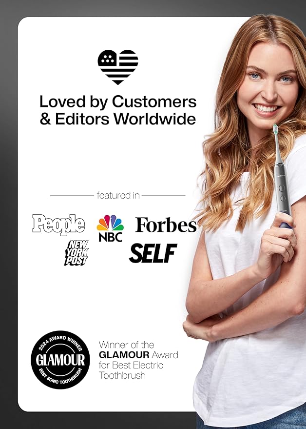 Aquasonic Vibe Series Ultra-Whitening Toothbrush – ADA Accepted Electric Toothbrush - 8 Brush Heads & Travel Case – 40,000 VPM Motor & Wireless Charging - 4 Modes w Smart Timer – Charcoal Metallic-Ruum Studio Home