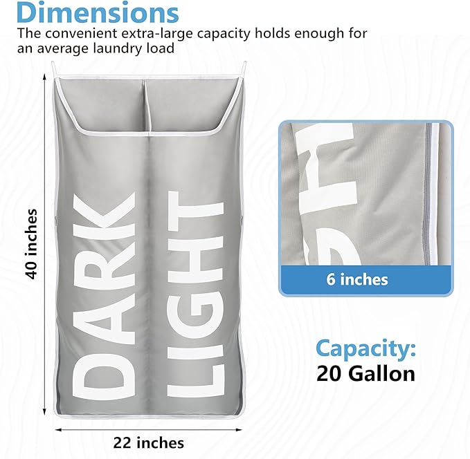 Hanging Laundry Hamper Bag XL 40x22", Space Saving over the Door Storage Bags, Behind the Door Hampers for Dirty Clothes & Wall Mounted Basket for Bathroom, Organizer for Small Room Spaces RV-Ruum Studio Home