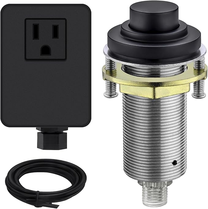 SinkTop Air Switch Kit (Long Full Brass Button) for Garbage Disposal, Cordless Matte Black-Ruum Studio Home
