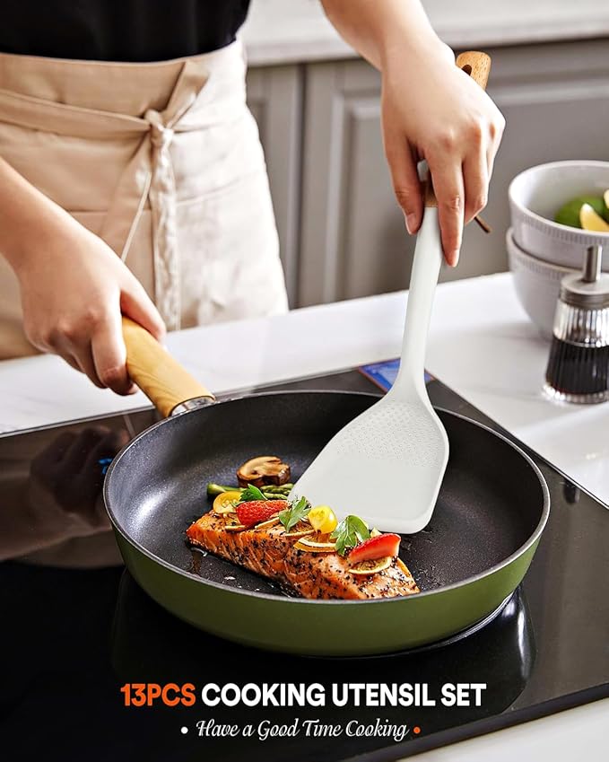 Kitchen Utensils Set, 13PCS Silicone Cooking Utensils, Heat Resistant Kitchen Utensil Spatula Set for Nonstick Cookware, Wooden Handles Kitchen Gadgets Tools Set-Ruum Studio Home