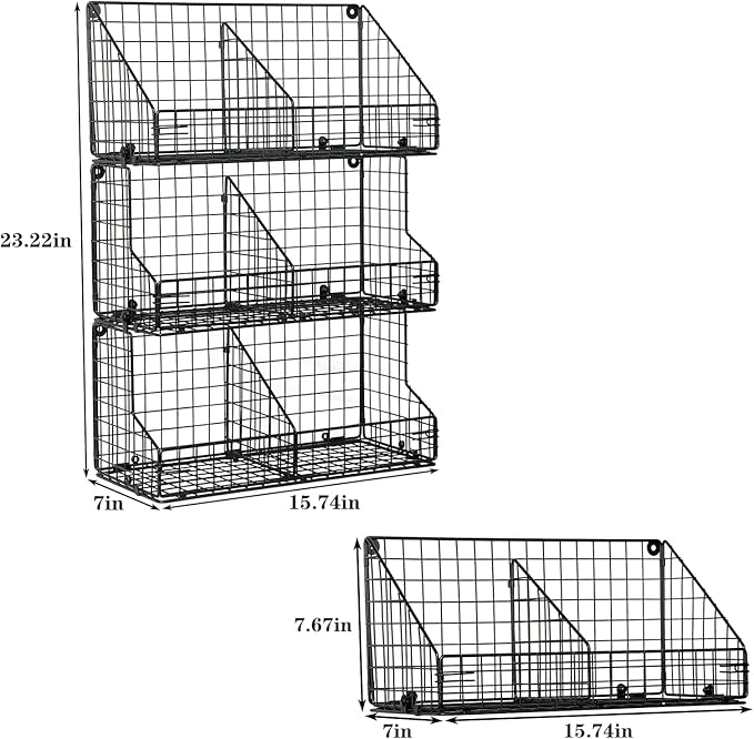 X-cosrack 3 Tier Large Stackable Snack Organizer - Versatile Wall Mounted Wire Storage Basket with Divider for Candy Chip Cans Bars - Ideal for Pantry Office Home-Ruum Studio Home