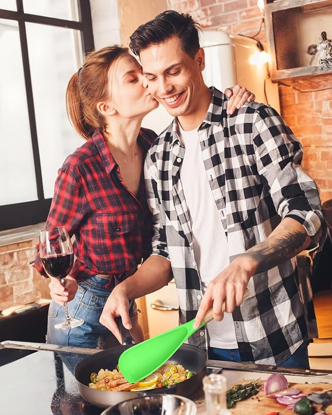 Cooking Spoon for Nonstick Cookwares, Great for Cooking and Serving Sturdy BPA-Free Matte Silicone, Wood Handle Spoon for Mixing, Scoop, and Scrape (AGR, 11.4 inch)-Ruum Studio Home