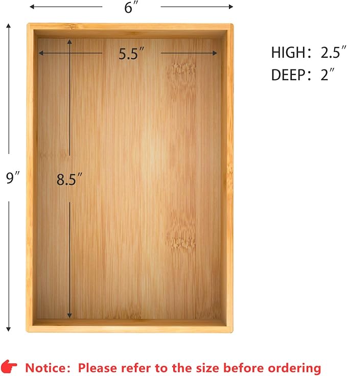 Bamboo Kitchen Drawer Organizer, Wooden Storage Box for Utensil Organizer Silverware Tray Cutlery Holder Flatware Containers - Multi-Use Deep Drawer Dividers Organizer for Bathroom, Jewelry (9"6"2.5")-Ruum Studio Home