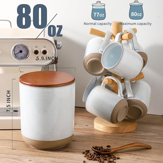 Hasense Ceramic Canister with Airtight Lid for Kitchen Counter, 80 Ounce Large Ceramic Food Storage Jar with Seal Ring for Serving Flour, Grain, Cereal, Pasta, Coffee, Sugar and Tea, Greyish White-Ruum Studio Home