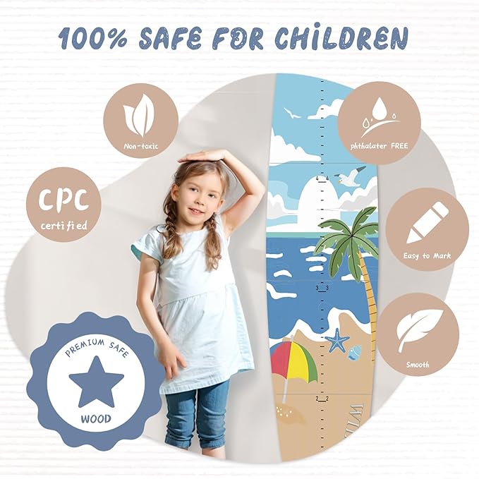 Personalized Name Growth Chart, Surfboard Children's Height Growth Chart Wall Board, Stereoscopic Height Ruler, Precision Height Measuring Instrument for Nursery Room, Includes Tools-Ruum Studio Home