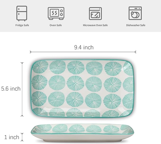 Selamica Ceramic Rectangular Salad Plates Set, Dinner Plate 9.4 Inch Dessert Plates for Party Entertaining, Small Serving Plates for Appetizers, Sushi, Fruit, Set of 4, Assorted Colors-Ruum Studio Home