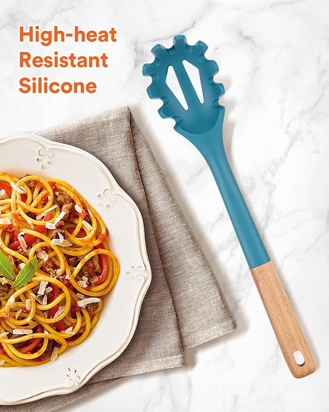 Silicone Pasta Fork, Kitchen Heat Resistant Noodle Spoon Server, BPA Free Spaghetti Strainer,12.8 inch (BLUE)-Ruum Studio Home