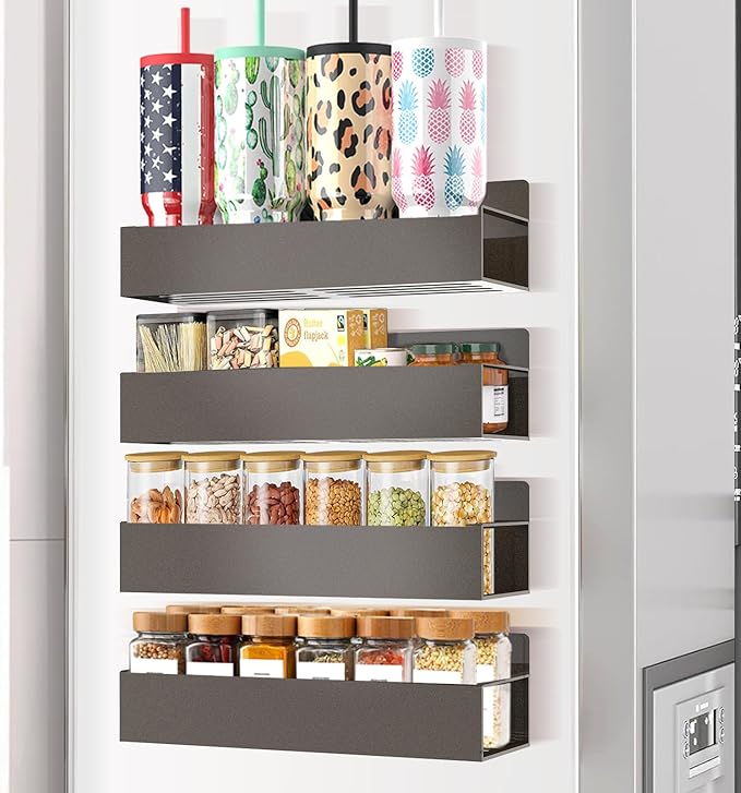 Magnetic Spice Rack Organizer for Fridge Seasoning Organizer for Kitchen Storage With Screw Magnetic Shelf for Oven, RV,Garage,Bathroom (Bronze, 4pack)-Ruum Studio Home