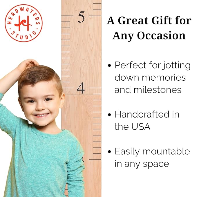 Wooden Growth Chart – Kids Height Chart, Wall Measurement for Kids, Height Chart for Wall, Growth Ruler for Children – Natural with Black Numerals - “Love Grows Here” (63" x 6.7")-Ruum Studio Home