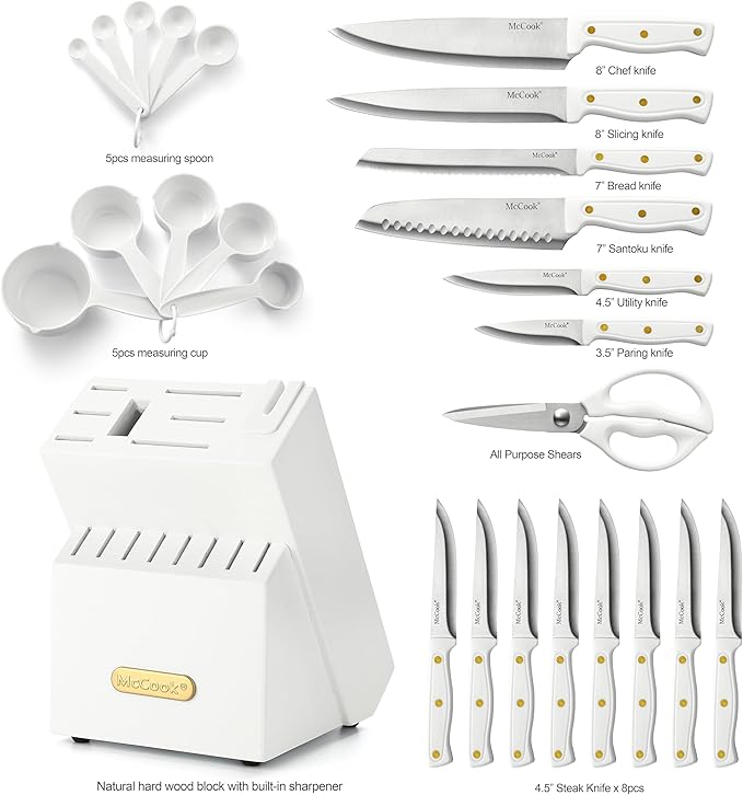 McCook® Knife Sets, White High Carbon Stainless Steel Kitchen Knife Sets with with Built-in Sharpener-Ruum Studio Home