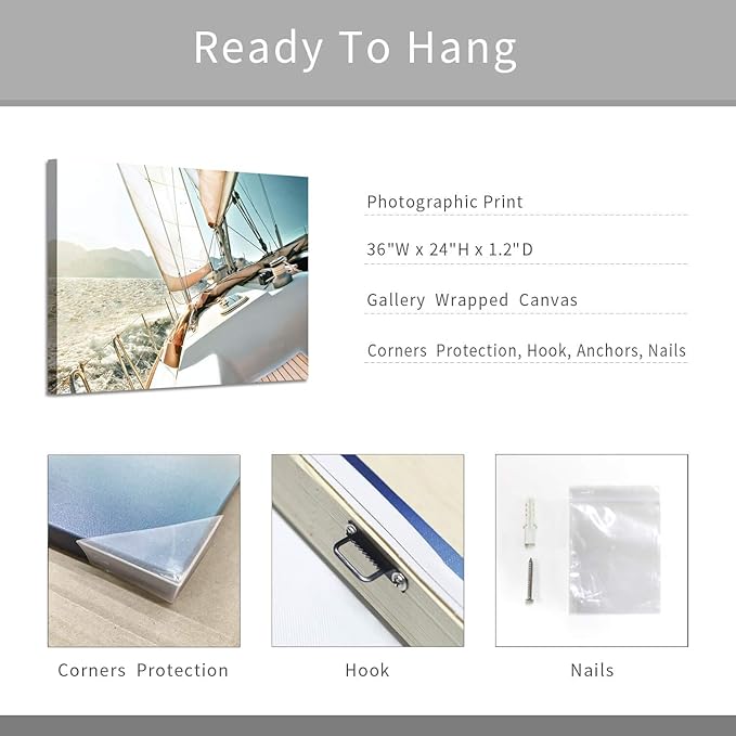 ARTISTIC PATH Nautical Picture Canvas Wall Art: Sailboat Artwork Seascape Print on Canvas for Office Bedrooms (36" W x 24" H,Multi-Sized)-Ruum Studio Home