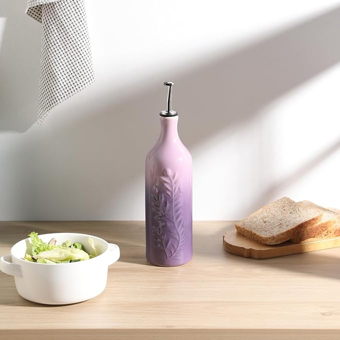 Sweejar Large Olive Oil Dispenser Bottle with Spout, 24 Oz Ceramic Dispenser for Kitchen, Relief Opaque Cruet, Container for Cooking, EVOO, Avocado Oil, Vinegar, Pack of 1(GradientPurple)-Ruum Studio Home