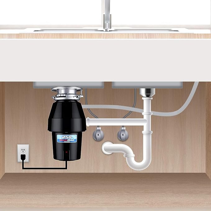 Waste Maid 10-US-WM-258-3B Garbage Disposal Anti-Jam Stainless Steel Food Waste Grinding System, 1/2 HP Mid Duty, Black-Ruum Studio Home