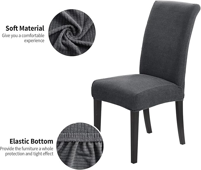 Joccun Chair Covers for Dining Room Set of 6,Dining Chair Slipcover Stretch Dining Room Chair Covers Seat Protector,Washable Parsons Chair Cover for Home,Banquet(Dark Gray,6 Pack)