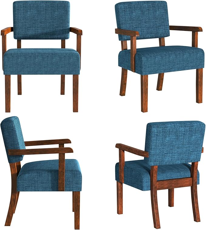Accent Chair Set of 2 with Table, Living Room Chairs with Soft Seat and Armrests for Living Room Bedroom Reading Room Waiting Room, Lake Blue (AC01)-Ruum Studio Home